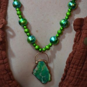 TVD Green Howlite Beaded Copper Necklace & Earring